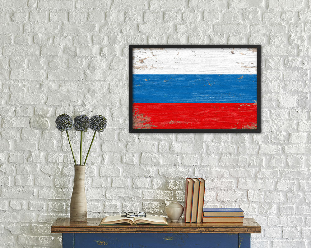 Russia Shabby Chic Country Flag Wood Framed Print Wall Art Decor Gifts