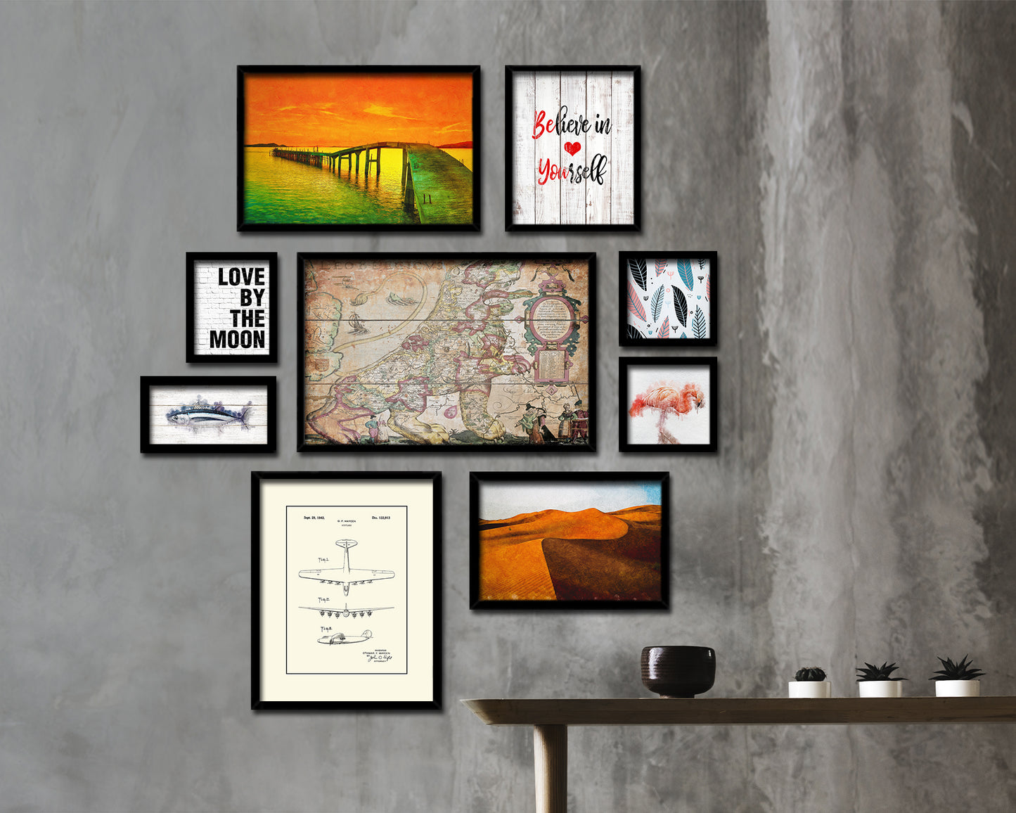 Belgium and Netherlands Leo Belgicus Antique Map Framed Print Art Wall Decor Gifts