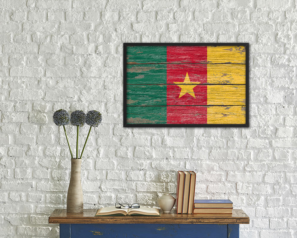 Cameroon Country Wood Rustic National Flag Wood Framed Print Wall Art Decor Gifts
