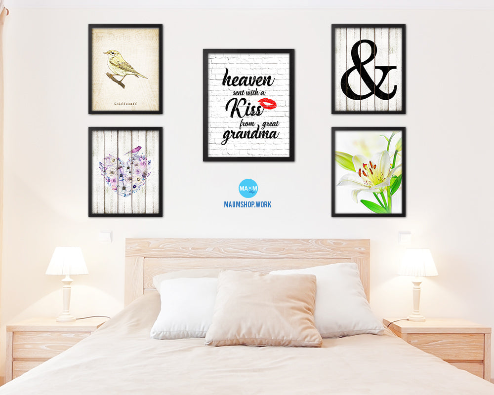 Heaven sent with a kiss from great grandma Quote Framed Print Wall Art Decor Gifts