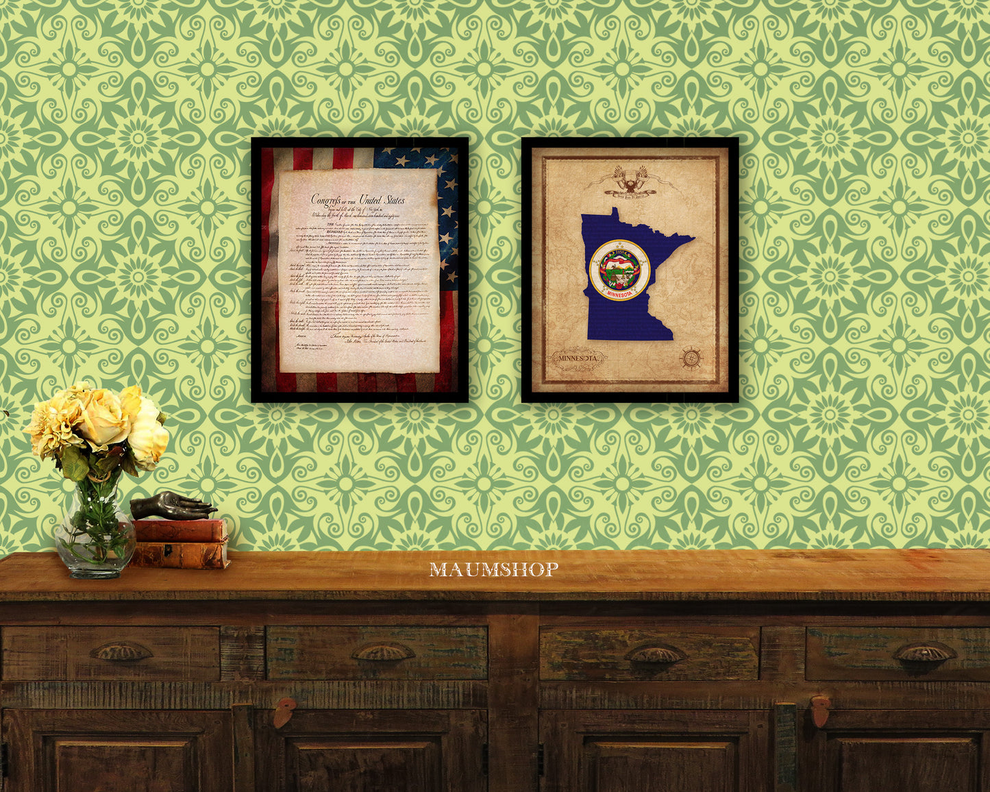 Minnesota State Vintage Map Wood Framed Paper Print Wall Art Decor Gifts