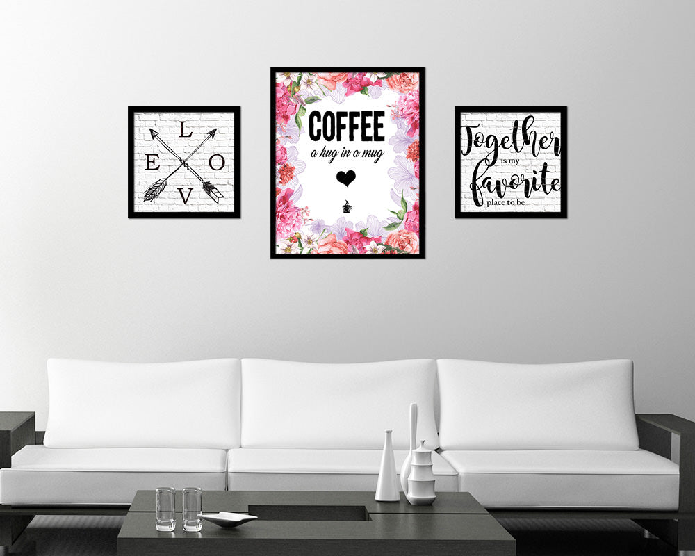 Coffee a hug in a mug Quote Framed Artwork Print Wall Decor Art Gifts