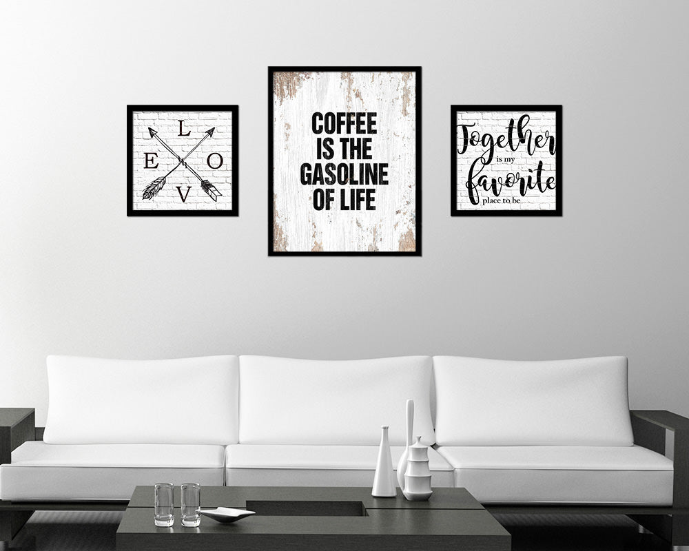 Coffee is the gasoline of life Quote Framed Artwork Print Wall Decor Art Gifts