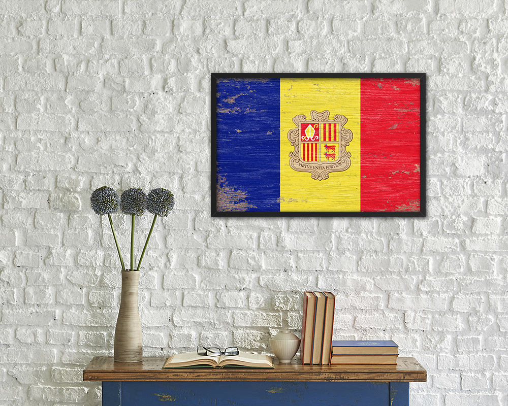 Andorra Shabby Chic Country Flag Wood Framed Print Wall Art Decor Gifts