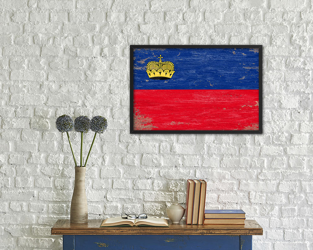 Liechtenstein Shabby Chic Country Flag Wood Framed Print Wall Art Decor Gifts