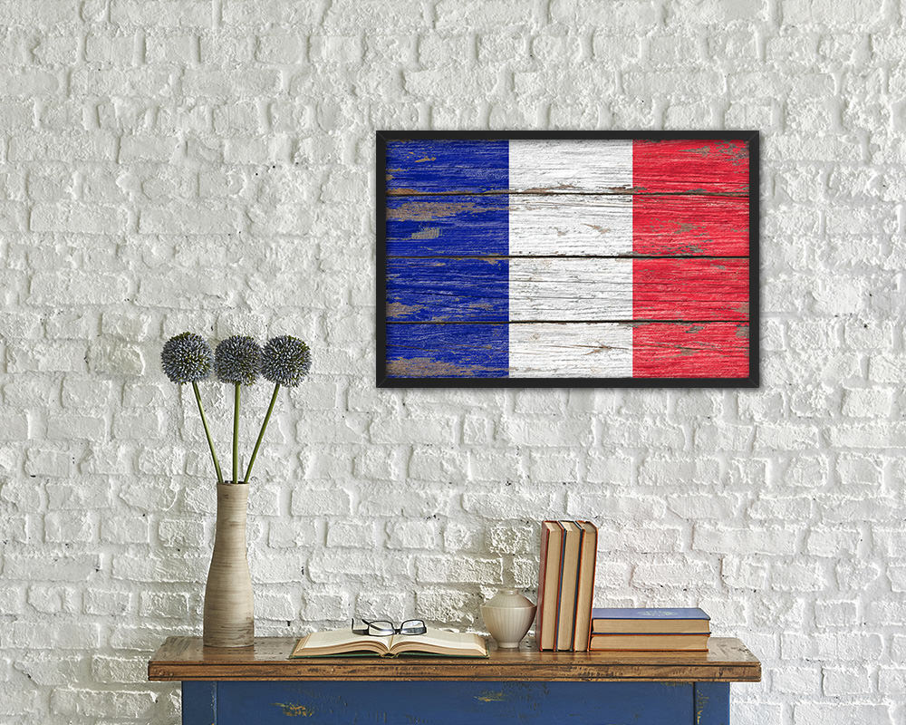 France Country Wood Rustic National Flag Wood Framed Print Wall Art Decor Gifts