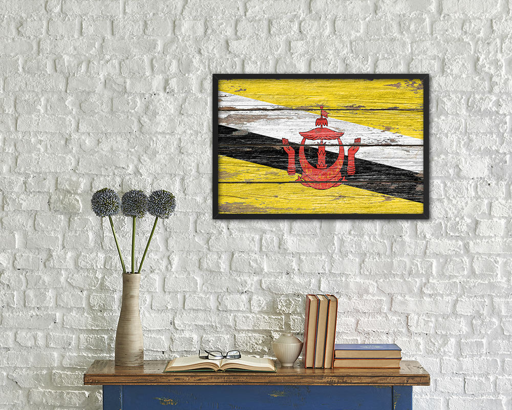 Brunei Country Wood Rustic National Flag Wood Framed Print Wall Art Decor Gifts