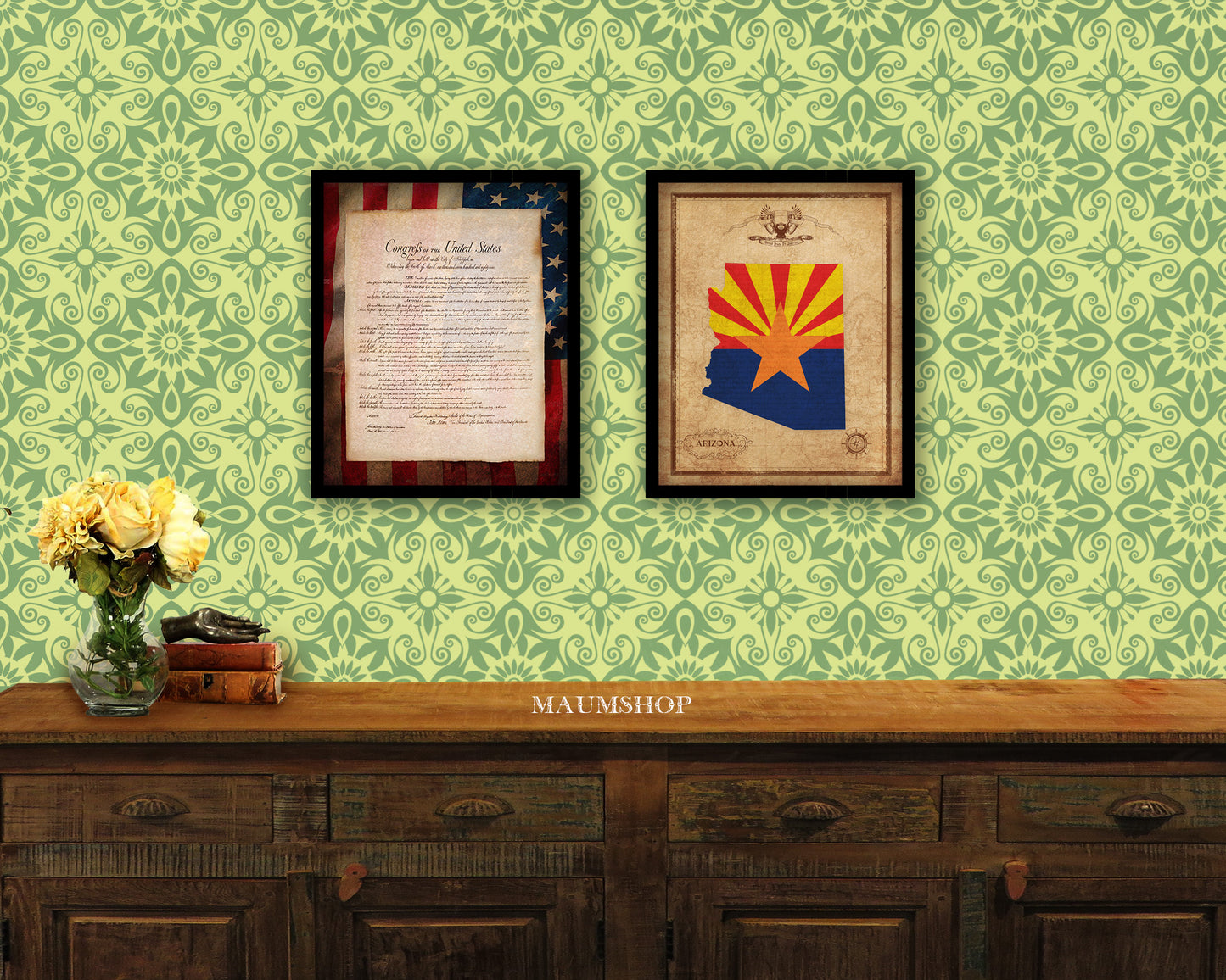 Arizona State Vintage Map Wood Framed Paper Print Wall Art Decor Gifts