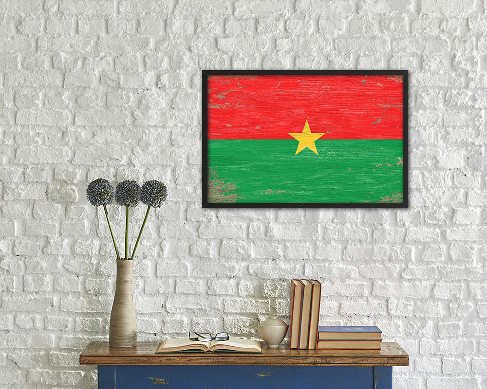 Burkina Faso Shabby Chic Country Flag Wood Framed Print Wall Art Decor Gifts