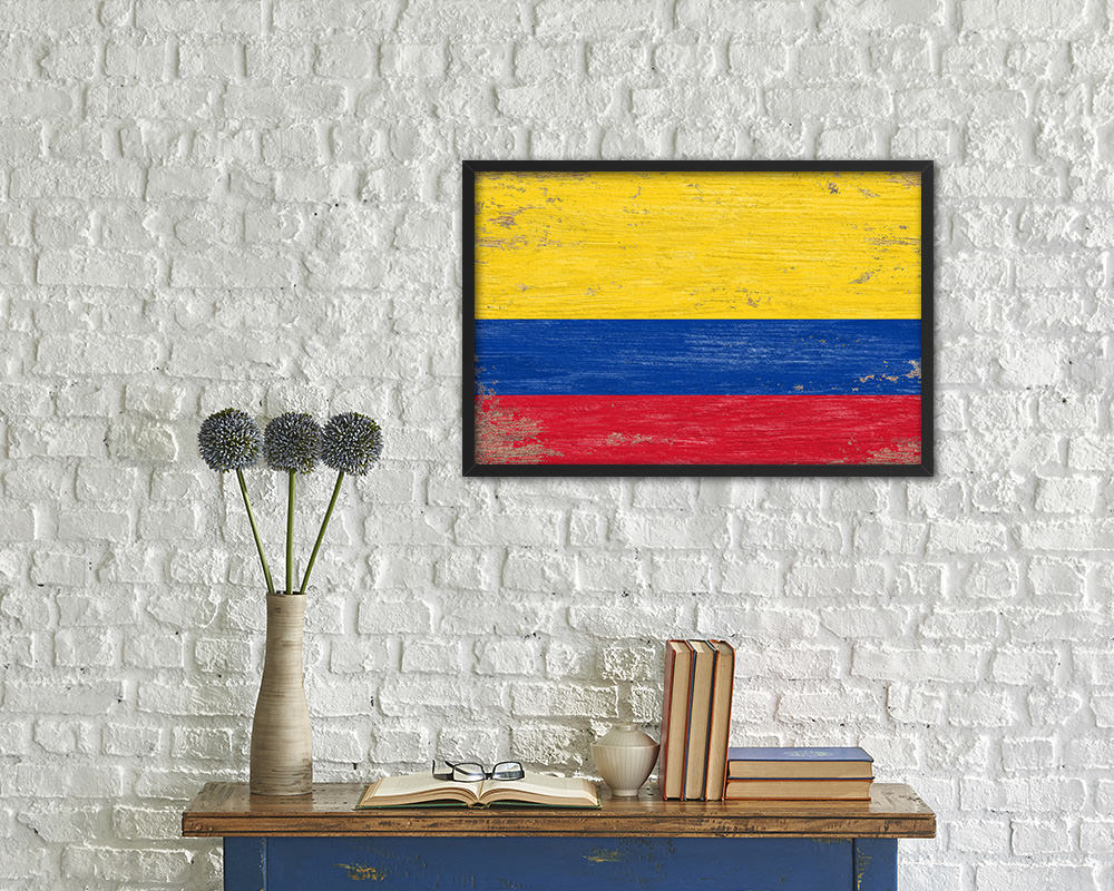 Colombia Shabby Chic Country Flag Wood Framed Print Wall Art Decor Gifts