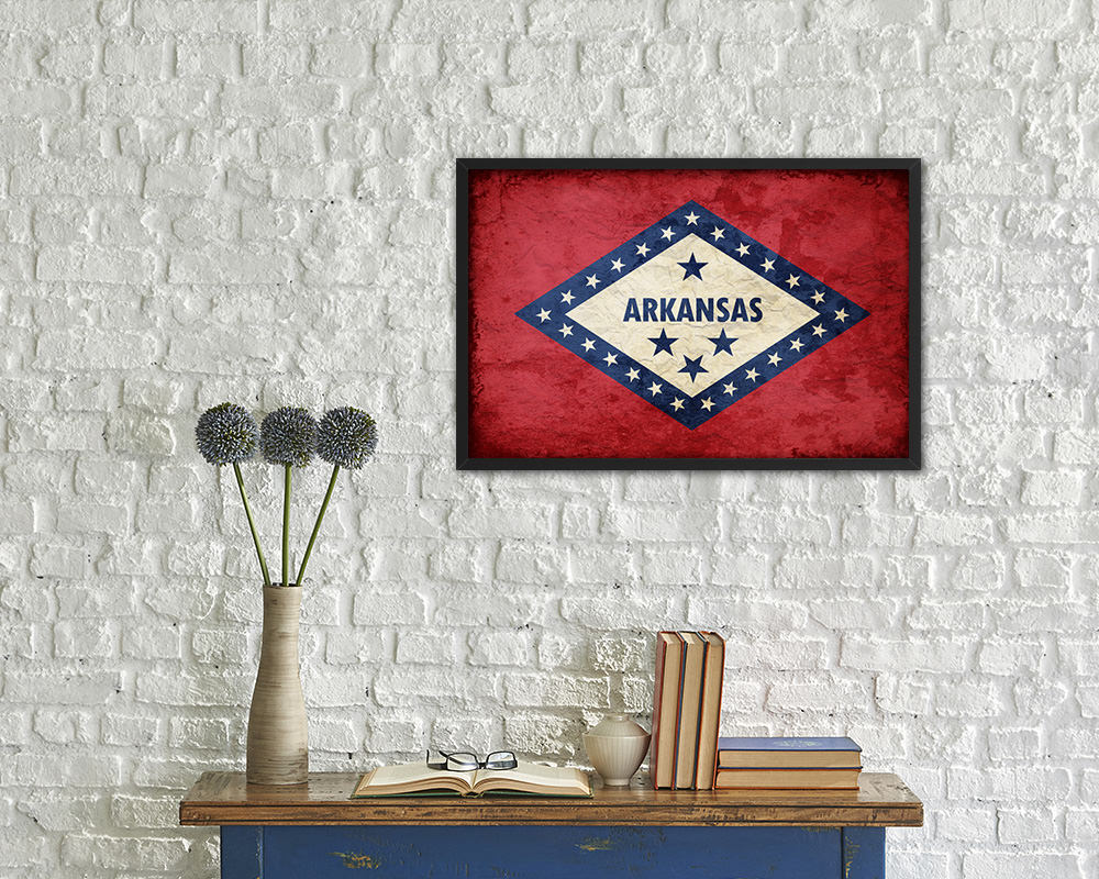 Arkansas State Vintage Flag Wood Framed Paper Print Wall Art Decor Gifts