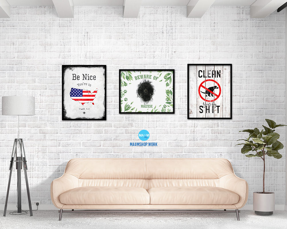 Beware of Maltese Sign Wood Framed Print Wall Art Decor Gifts