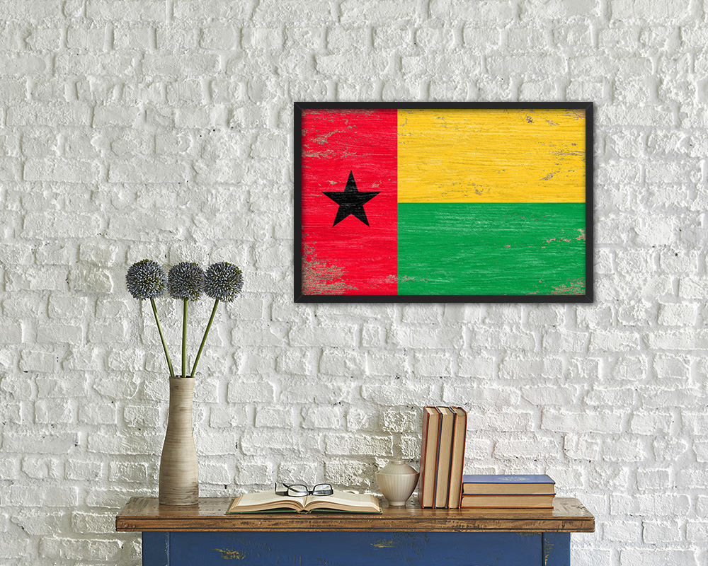 Guinea Bissau Shabby Chic Country Flag Wood Framed Print Wall Art Decor Gifts