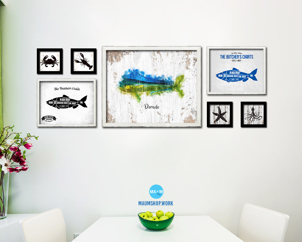Dorado Fish Framed Prints Modern Restaurant Sushi Bar Watercolor Wall Art Decor