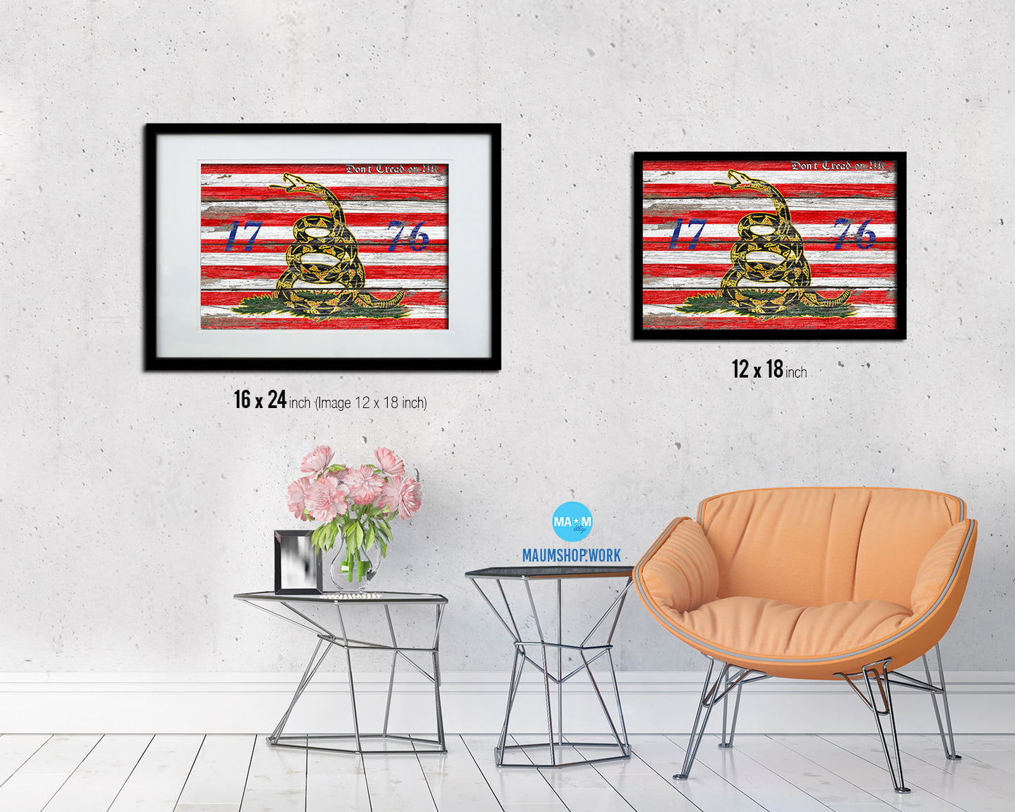 First Navy Jack Don't Tread On Me 1776 Tea Party Wood Rustic Flag Framed Print Art