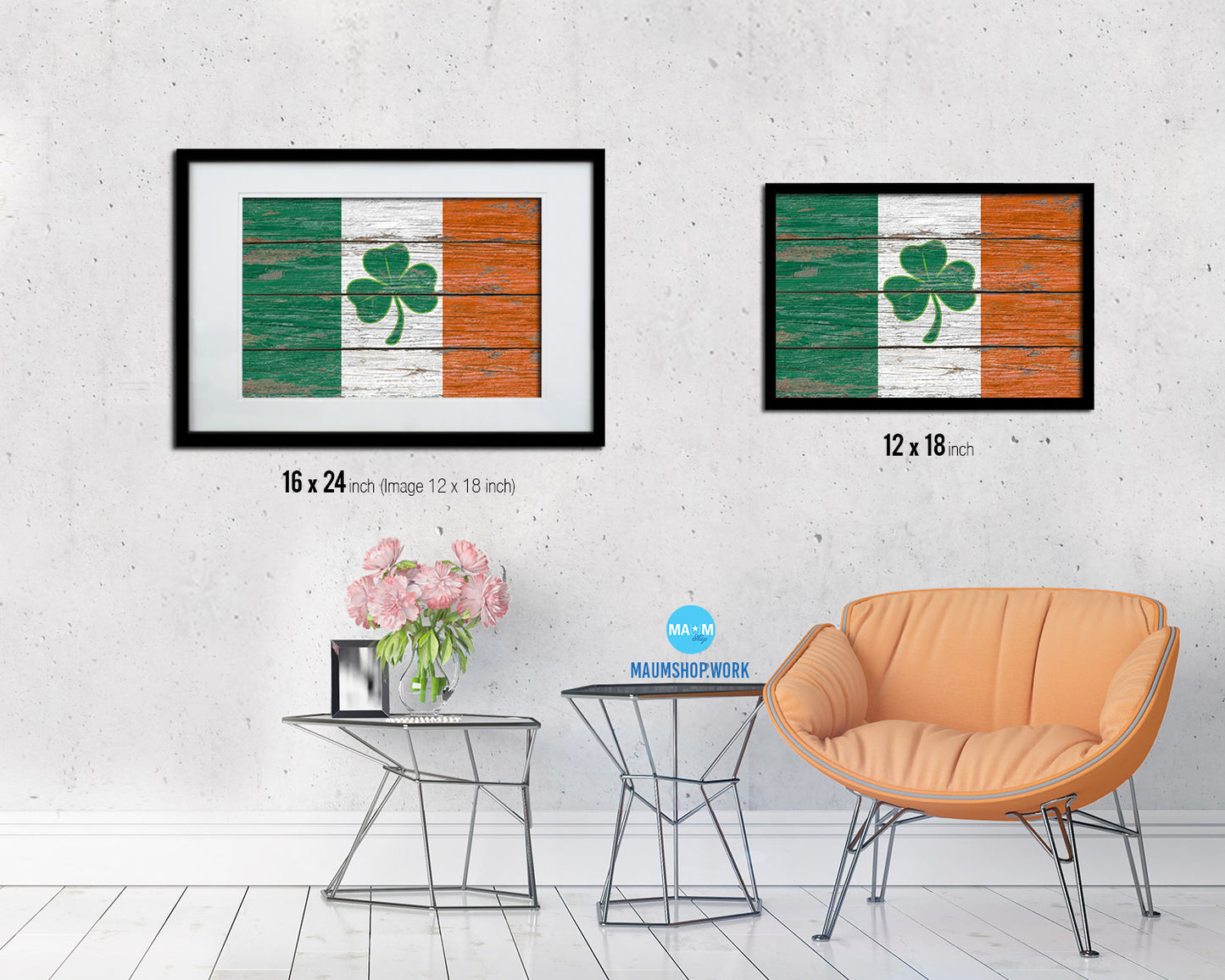 Ireland Saint Patrick Wood Rustic Flag Wood Framed Print Wall Art Decor Gifts