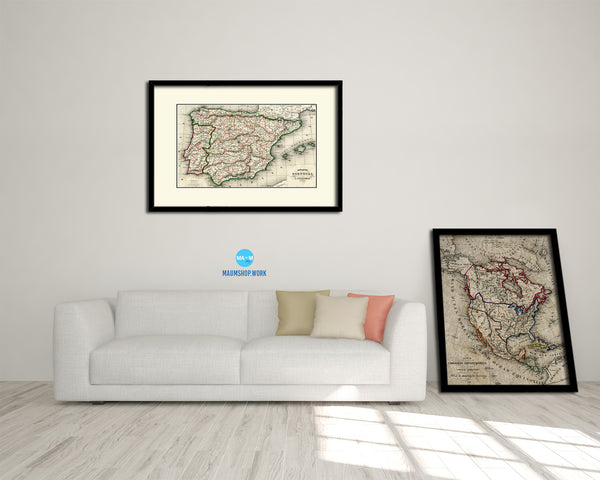Spain and Portugal 1846 Old Map Framed Print Art Wall Decor Gifts