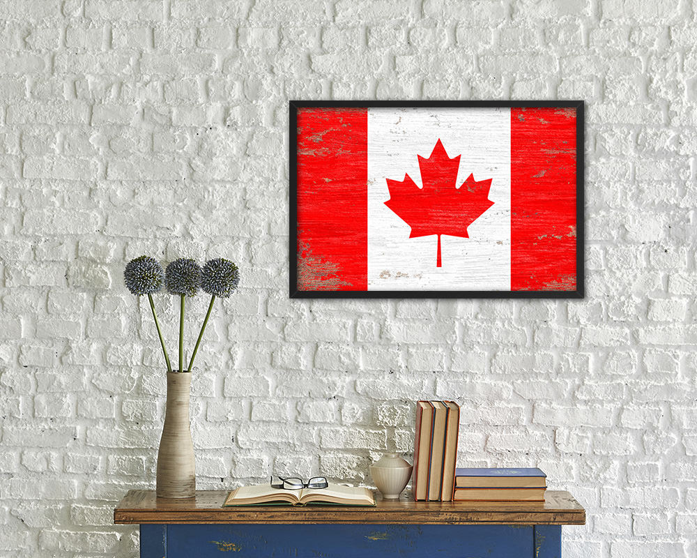 Canada Shabby Chic Country Flag Wood Framed Print Wall Art Decor Gifts
