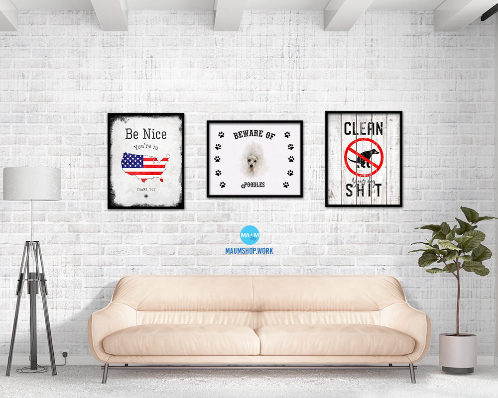 Beware of Pomeranian Spitz Sign Wood Framed Print Wall Art Decor Gifts