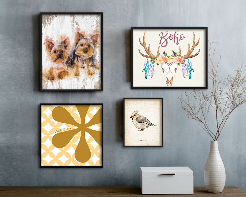 Yorkshire Terrier Dog Puppy Portrait Framed Print Pet Watercolor Wall Decor Art Gifts