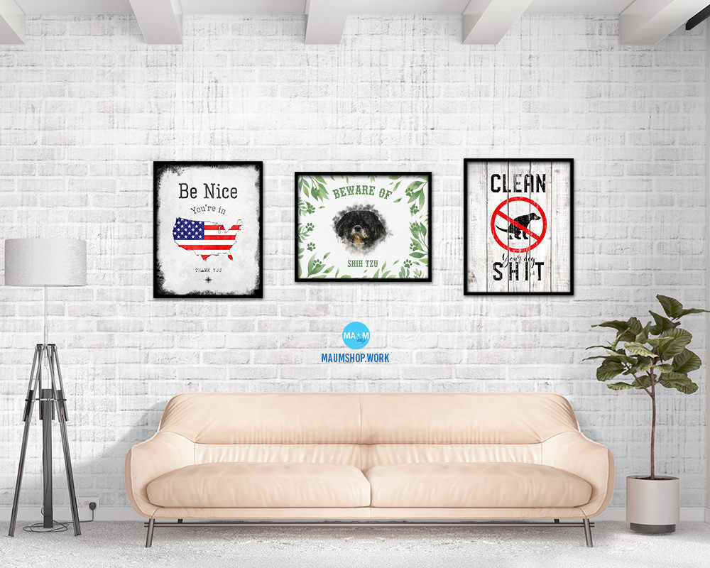 Beware of Russell Terrier Sign Wood Framed Print Wall Art Decor Gifts