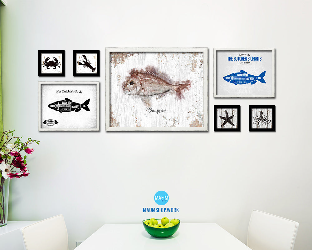 Snapper Fish Framed Prints Modern Restaurant Sushi Bar Watercolor Wall Art Decor