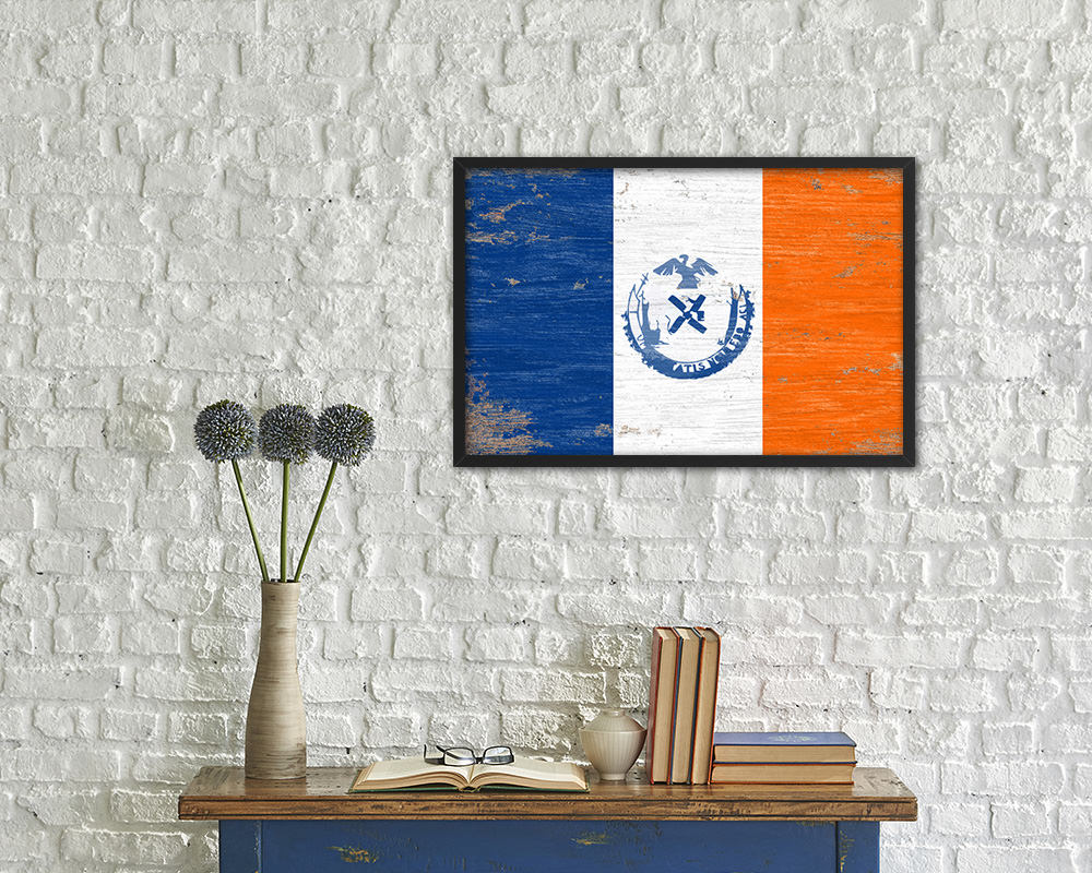 New York City New York State Shabby Chic Flag Framed Prints Decor Wall Art Gifts