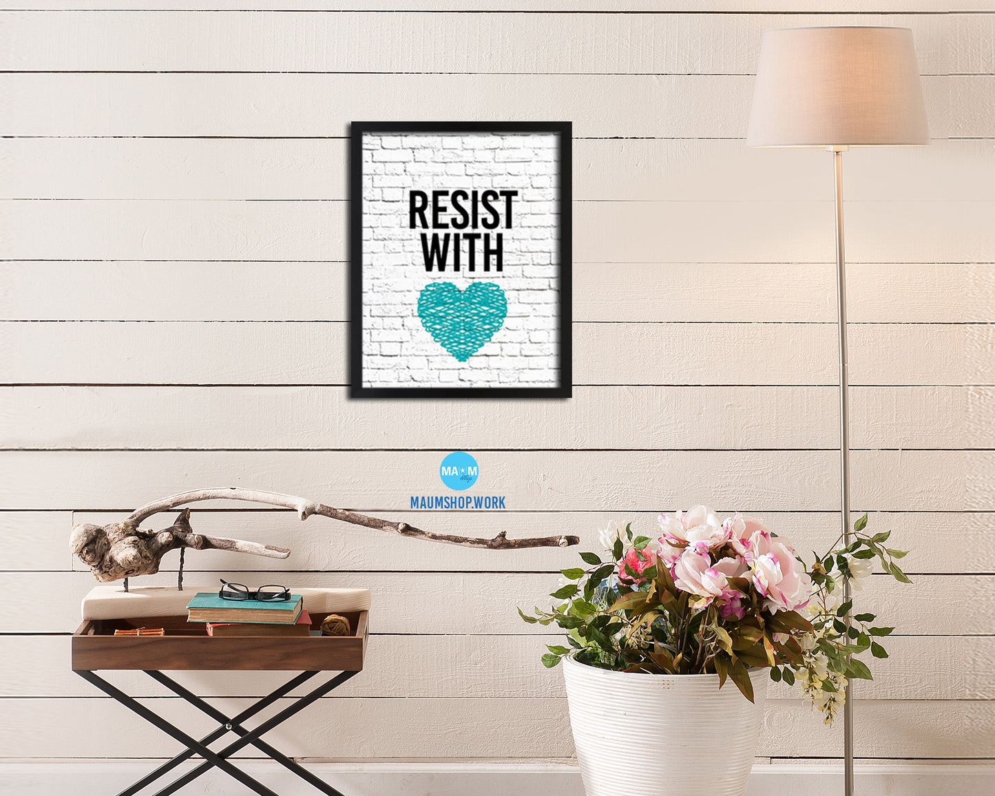 Resist With Love Rainbow Pride Peace Right Justice Poster Wood Framed Wall Decor Print Gifts
