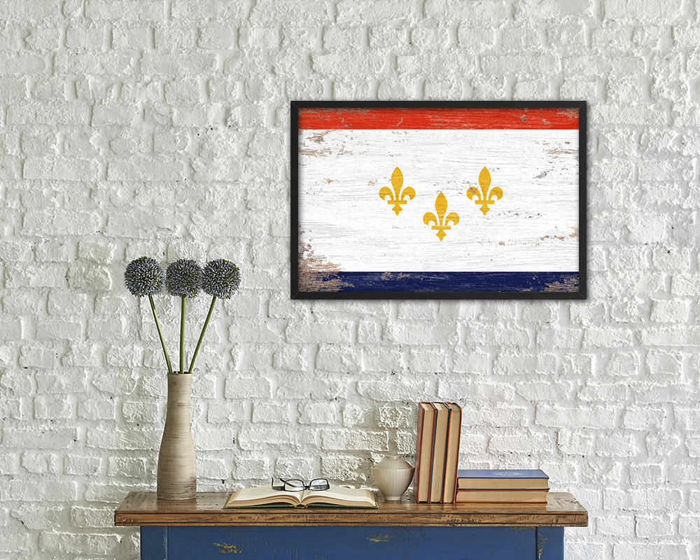 New Orleans City Louisiana State Shabby Chic Flag Framed Prints Decor Wall Art Gifts