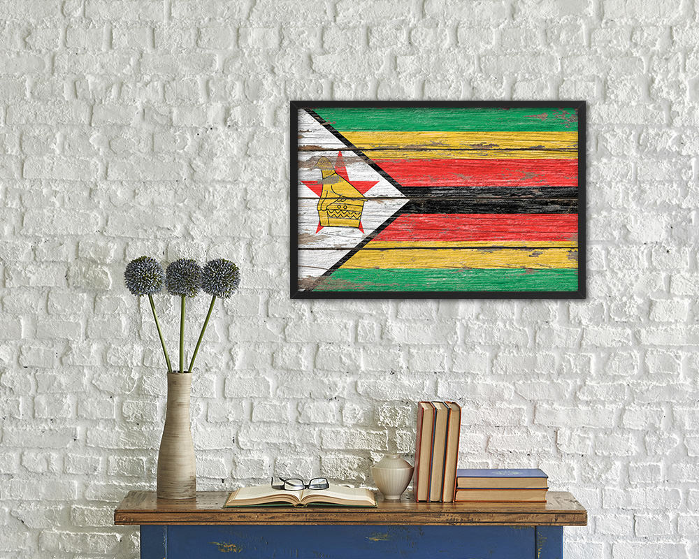 Zimbabwe Country Wood Rustic National Flag Wood Framed Print Wall Art Decor Gifts
