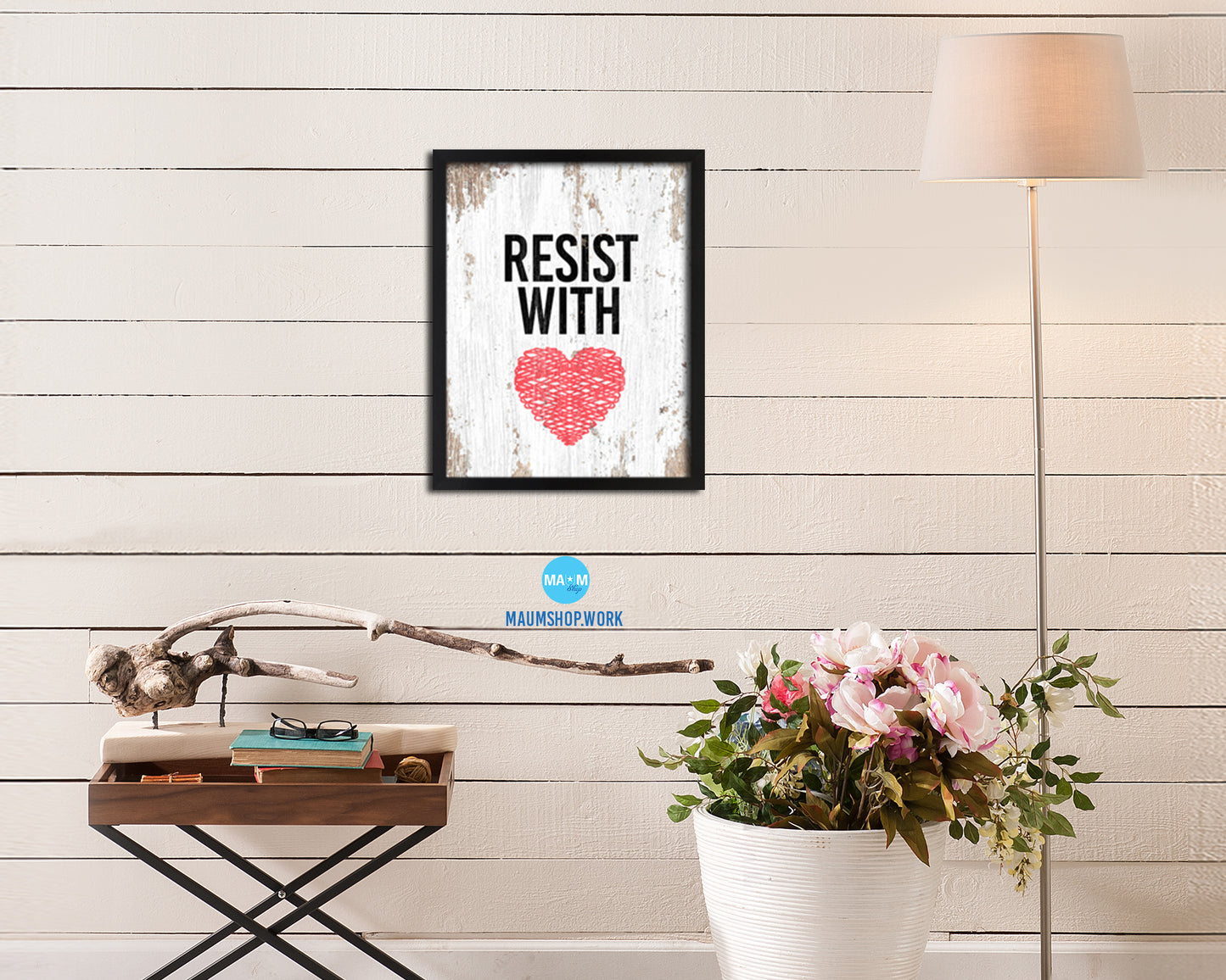 Resist With Love Rainbow Pride Peace Right Justice Poster Wood Framed Wall Decor Print Gifts