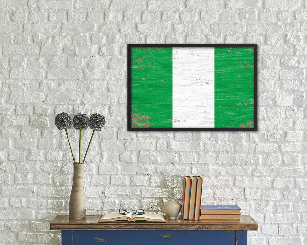 Nigeria Shabby Chic Country Flag Wood Framed Print Wall Art Decor Gifts