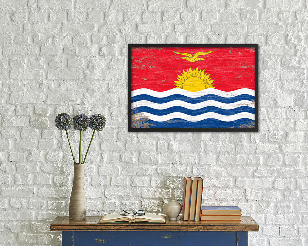 Kiribati Shabby Chic Country Flag Wood Framed Print Wall Art Decor Gifts