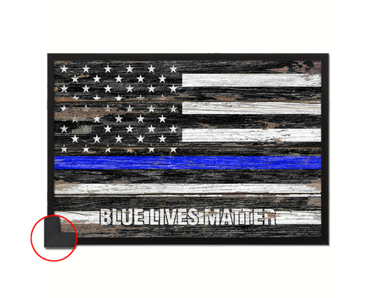 Thin Blue Line Honoring Law Enforcement American, Blue lives matter Wood Rustic Flag Framed Print Art