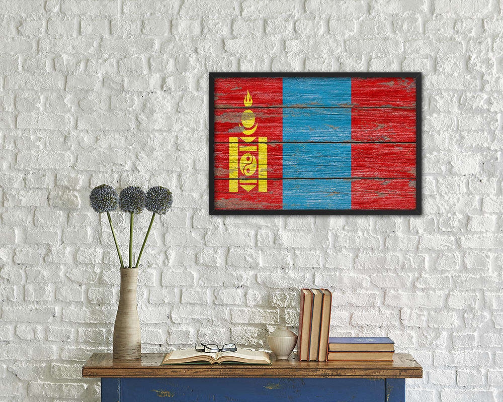 Mongolia Country Wood Rustic National Flag Wood Framed Print Wall Art Decor Gifts