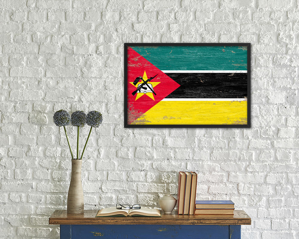 Mozambiqu Shabby Chic Country Flag Wood Framed Print Wall Art Decor Gifts