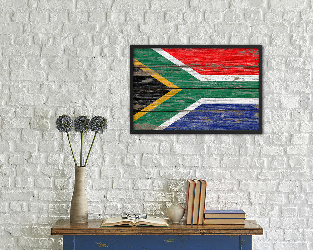 South Africa Country Wood Rustic National Flag Wood Framed Print Wall Art Decor Gifts