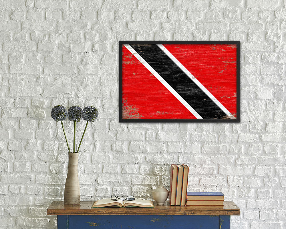 Trinidad & Tobago Shabby Chic Country Flag Wood Framed Print Wall Art Decor Gifts