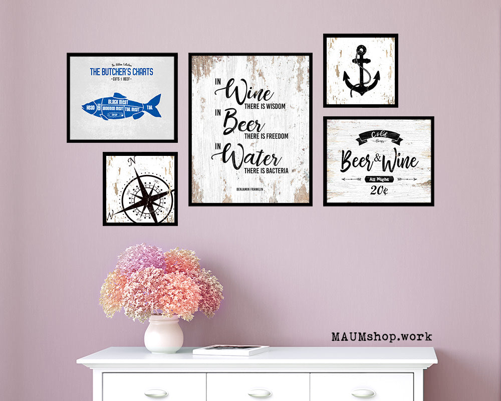 In wine there is wisdom, In beer there is freedom Quote Wood Framed Print Wall Decor Art Gifts