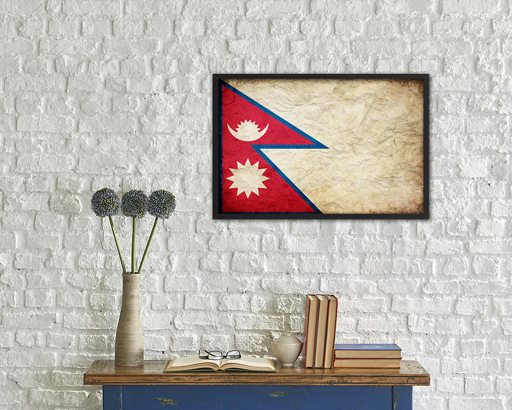 Nepal Country Vintage Flag Wood Framed Print Wall Art Decor Gifts