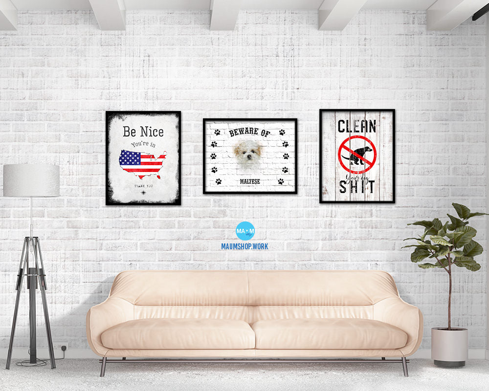 Beware of Jindo Sign Wood Framed Print Wall Art Decor Gifts
