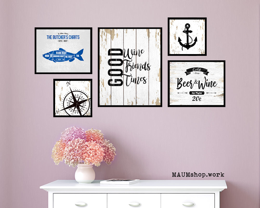 Good wine good friends good times Quote Wood Framed Print Wall Decor Art Gifts