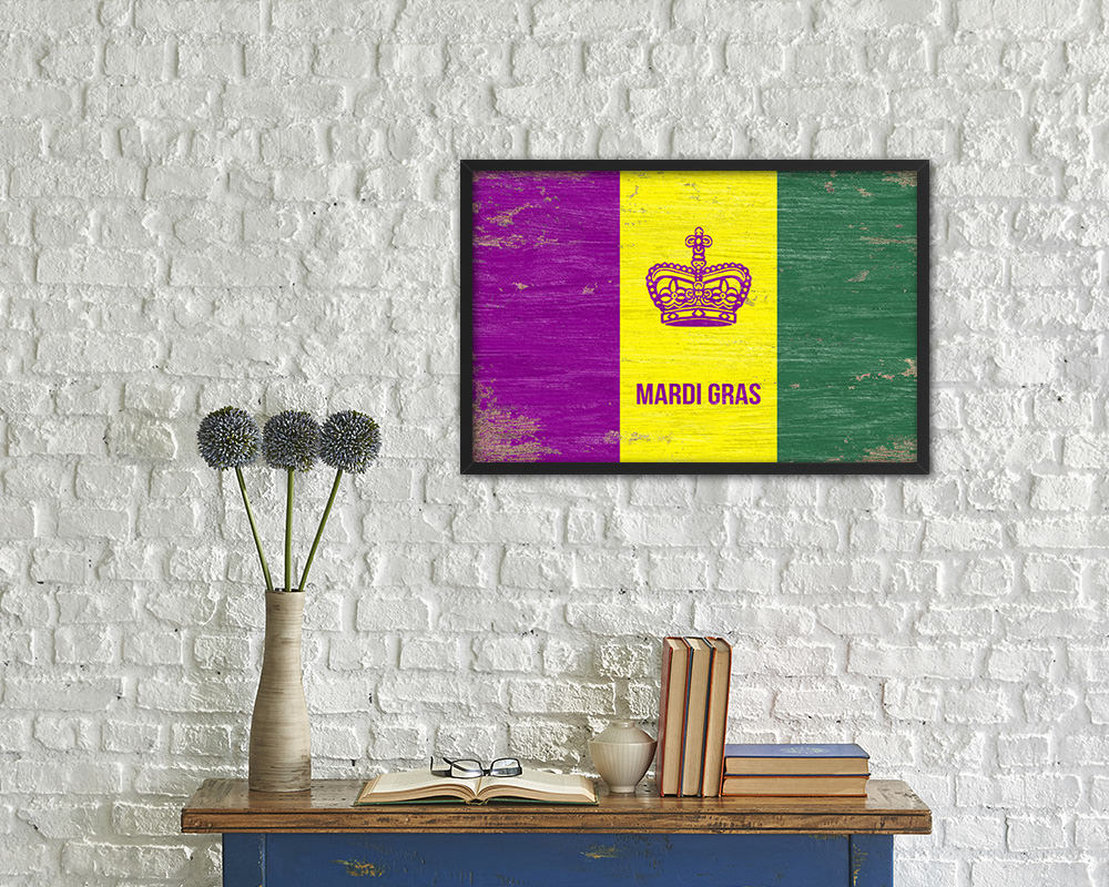 New Orleans Mardis Gras Shabby Chic Flag Framed Prints Decor Wall Art Gifts