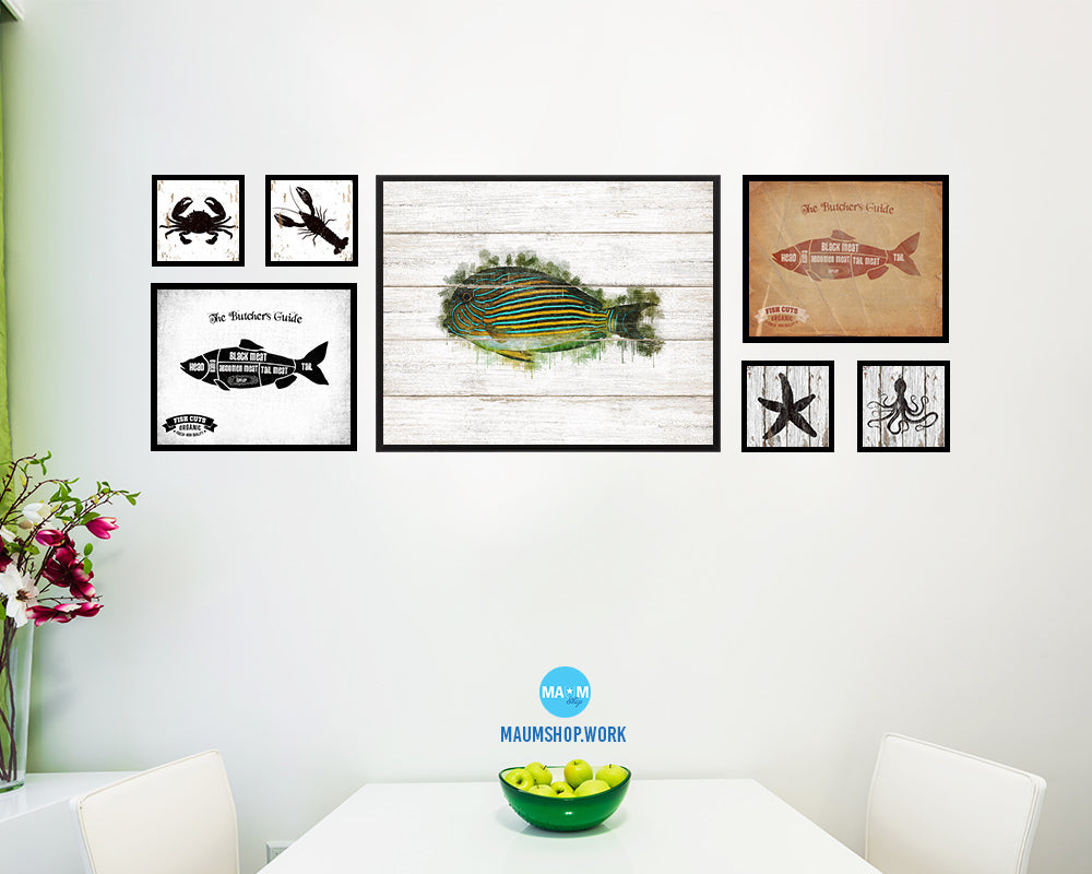 Tropical Fish Framed Print Modern Restaurant Sushi Bar Modern Watercolor Wall Art Decor