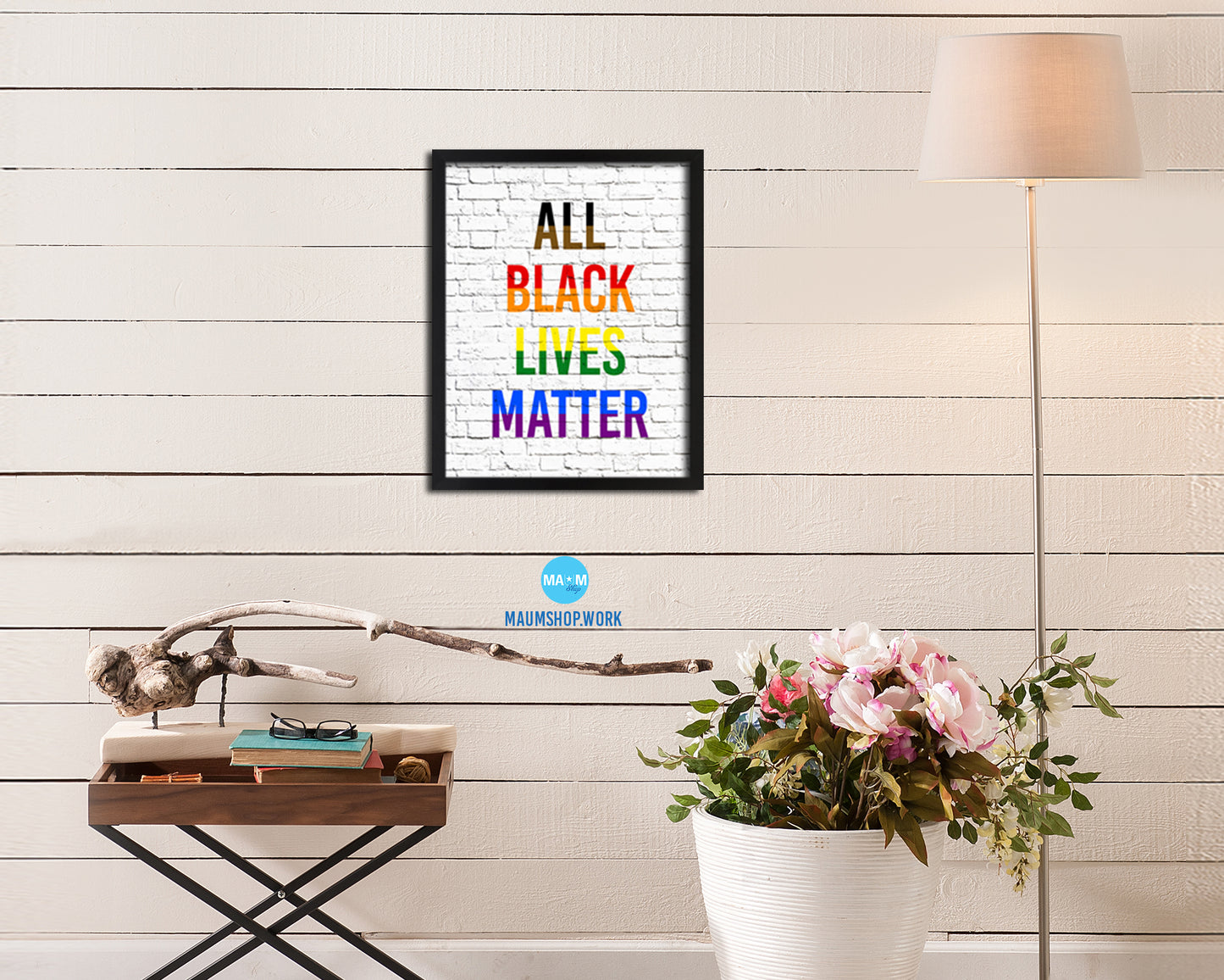 All Black Lives Matter Rainbow Pride Peace Right Justice Poster Wood Framed Wall Decor Gifts