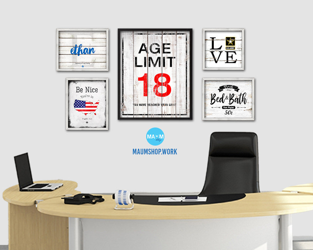 Age limit 18 you have reached your limit Notice Danger Sign Framed Print Wall Decor Art Gifts
