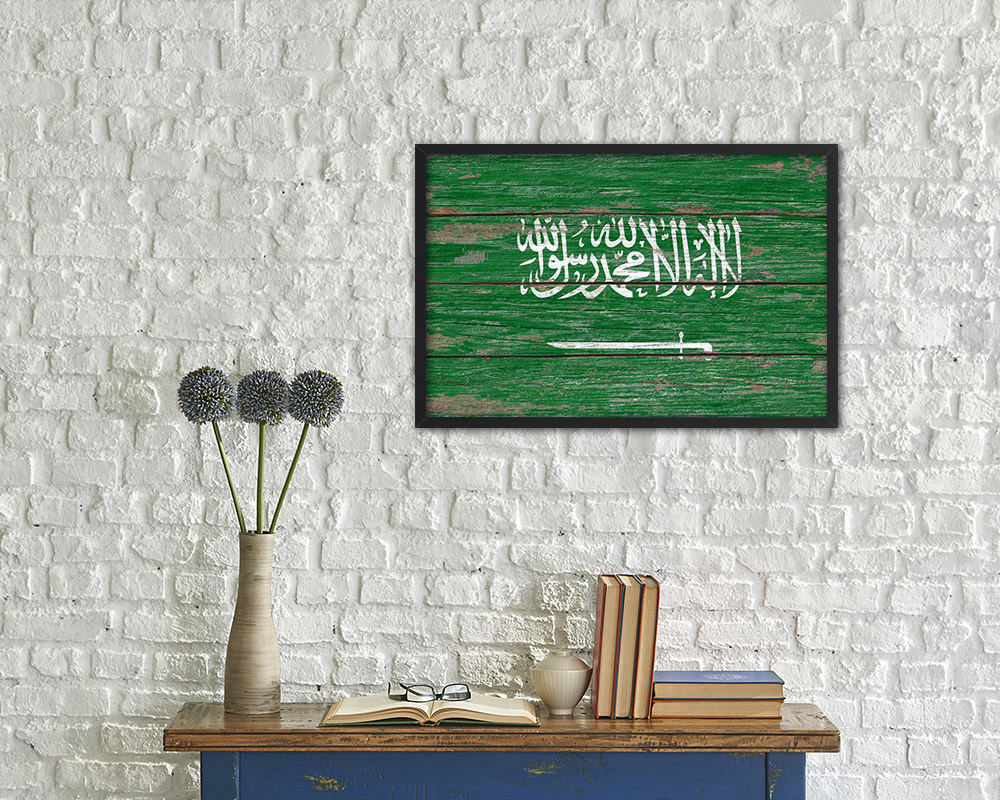 Saudi Arabia Country Wood Rustic National Flag Wood Framed Print Wall Art Decor Gifts