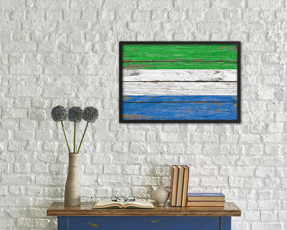 Sierra Leone Country Wood Rustic National Flag Wood Framed Print Wall Art Decor Gifts