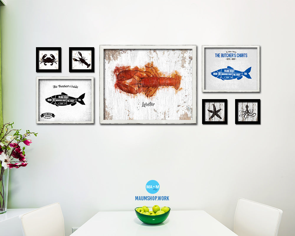 Lobster Fish Framed Prints Modern Restaurant Sushi Bar Watercolor Wall Art Decor