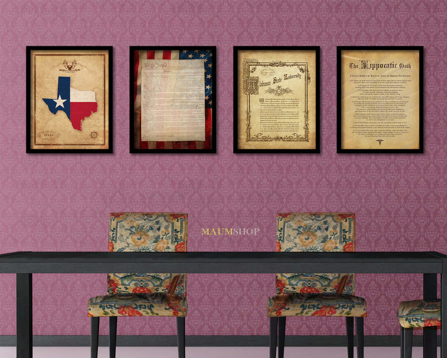 Texas State Vintage Map Wood Framed Paper Print Wall Art Decor Gifts